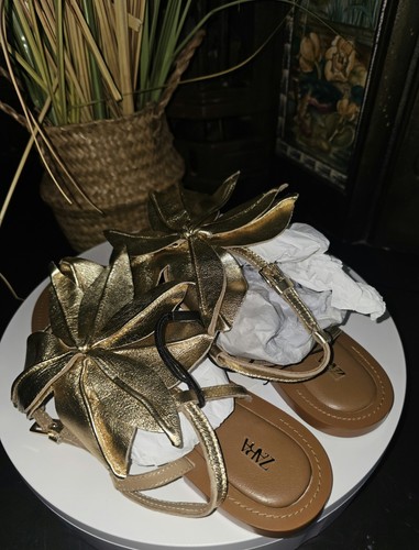 Zara leather gold metalicflat - leather,