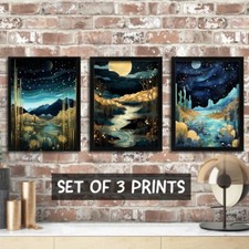 Teal And Gold Set Of 3 Prints