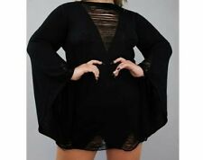 W WIDOW GOTH VAMPIRE WICCA BLACK BELL SLEEVE DISTRESSED SWEATER DRESS TUNIC 3X