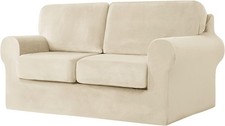 Beige Cream Sofa Cover Separate Seat Cushions & Backrests Velvet Stretch Protect