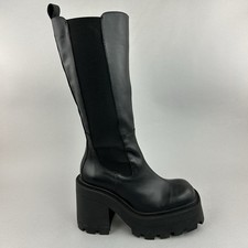 Asos Black Leather Tall Chunky Heels Y2K Style Chelsea Zip Rock Gothic Boots UK4