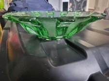 Vintage 1950s Green Glass Fruit Bowl 11” Diameter