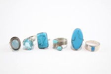 Sterling Silver Rings Turquoise Howlite Statement Faceted Cocktail x 6 (28g)