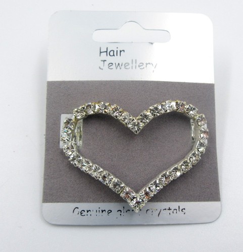 Crystal open heart hair slide - open,