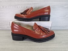 CLARKS NARRATIVE Anniston Vale Red Leather Tassled Platform Loafers Size UK 6 