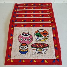 6x Colourful African Pot Pattern Padded Fabric Rectangular Table Placemats 