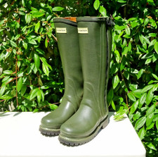 Hunter Balmoral Sovereign Leather Lined Size 4 Full Zip Wellington Boots Vibram