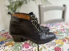 Vintage carvela Italian leather short ankle black boots 60s Victorian  4 4.5