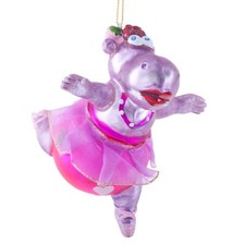 Ballerina Hippo Christmas Tree Bauble Glass Pink Hanging Ornament Decoration