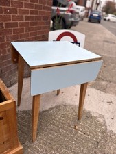 Mid-century Blue Formica Kitchen Table, Width 60cm, Length 91cm, Height 76cm.