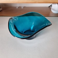 Vintage art blue glass bowl
