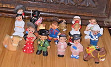 16 Vintage Spanish Terracotta Mud People Miniature Figurines Collection Folk Art