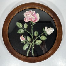 Wood Framed Bombay Company Crewel Flower Round Lazy Susan Under Glass READ
