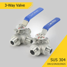 1/2" 3/4" 1" Male Thread 304 Stainless Steel Three 3-Way Ball Valve L/T Port DN1