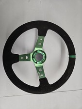 Steering Wheel Deep Dish Drifting Rally Green with Black Suede & snap off boss