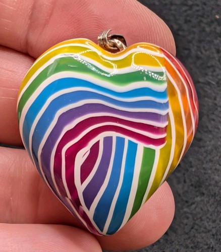 Rainbow polymer clay heart - rainbow,