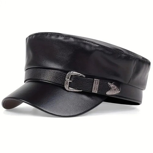 Leather military captain hat - military,