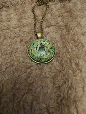 CAT & PENTAGRAM NECKLACE pentacle pagan wiccan mystical witch familiar leaves 