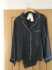 M&S Navy & white spotted satin