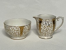 Queen Anne English Bone China Jug And Bowl In Gold Lace Pattern