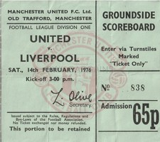 Rare Manchester United Vs Liverpool Ticket 1976