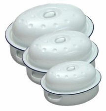 Oval Enamel Roaster Dish Roasting Oven Tray Pan With Lid Casserole Self Basting