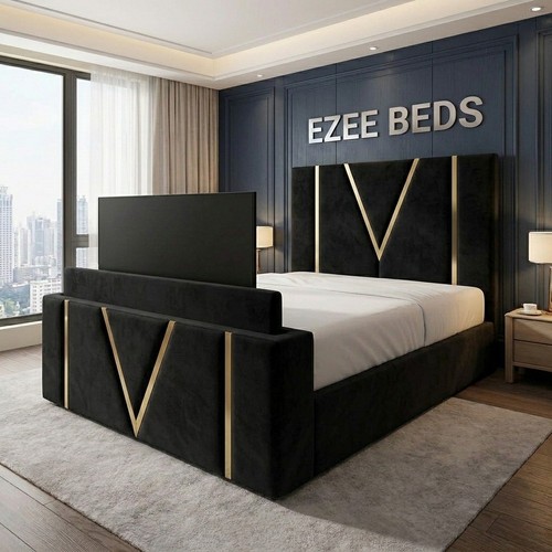 Gold crest upholstered bed - gold, tv