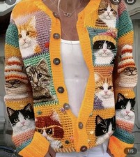Cat Pattern Cardigan Sweater