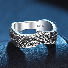 Vintage Angel Wing Adjustable Ring 925 Sterling Silver Women Men Jewellery Gift