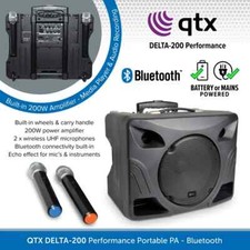 QTX DELTA-200 Portable PA Speaker Bluetooth Battery Powered 2 x UHF Microphones