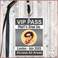 Personalised STAG DO Birthday Party VIP Pass Lanyard + Photo Badge /Card Night