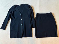 Kaliko Black Knitted V Neck 3 Button Cardigan and matching skirt - Size 12