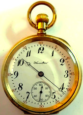 ?? GOLD PLATED HAMILTON, GR: 974, 16s, 17 JEWELS OPEN FACED POCKET WATCH,FWO?
