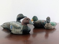 4x Decoy Duck Wooden With Glass Eyes 2/3” small hand painted finish light wood