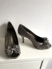 Avance  Women's Shoes - Grey Satin Peep Toe with Crystal Bow - Size 5 (UK)