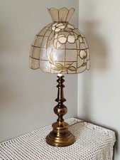 Vintage Retro Large Brass Baluster Form Table Lamp With Capiz Shell Shade H 78