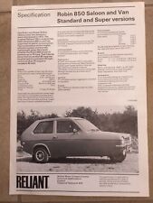 Reliant Robin 850 Specification 1977 UK Market Leaflet Brochure Saloon Van Super