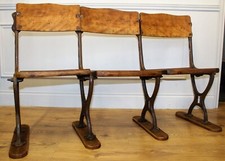 Vintage three seater folding theatre cinema chairs antique industrial retro hall