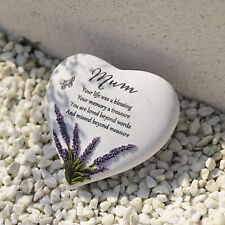 Mum Graveside Lavender Heart Stone Memorial Plaque, Grave Ornament, Tribute Gift