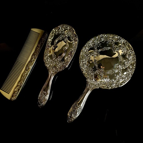Vintage silver tone vanity set - tone,