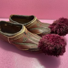 Hand Made Antique Red Leather Greek Tsarouchi Shoes Greek ,Folk Art Decoration