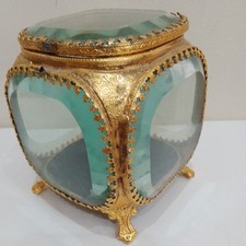 Vintage French Ormolu & Bevelled Glass Jewellery Ring Trinket Casket please read