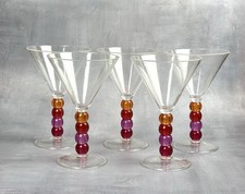 Vintage Set Of 5 Martini Plastic Glasses With Colored Ball Stems