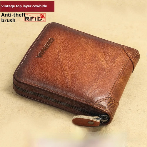 Men leather rfid zip - leather, around