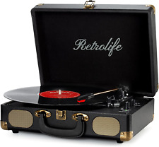 Retrolife Vinyl Record Player 3-Speed Bluetooth Suitcase Portable Belt-Driven In