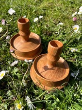 Pair of Wooden Candle Holders – Light Natural Turned Wood