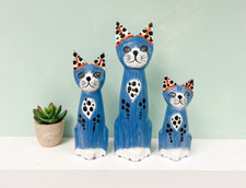 Blue Wooden Cat Ornaments
