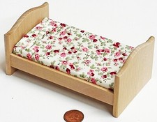 Dolls House Childs Single Bed With A Mattress Wooden Shorty 1:12 Scale tumdee