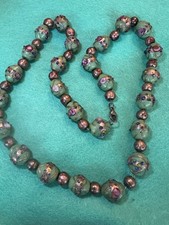 Vintage Murano Venetian Wedding Cake Glass Necklace 1950s Aventurine Beads 60cm