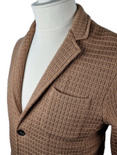 Mens Altea Milan Italy Medium Wool Blend Brown Button Knit Check Jacket